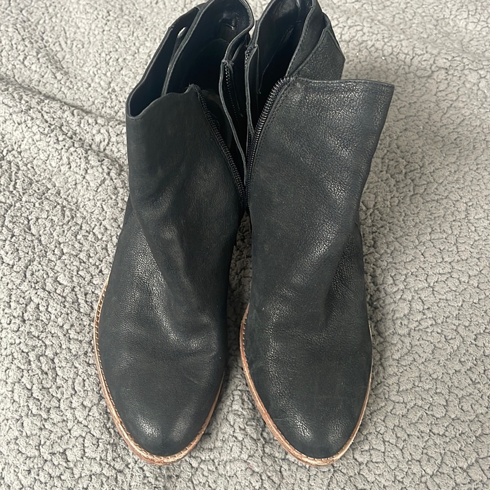 Black Nubuck Stacked heel zipper bootie by Vince Camuto